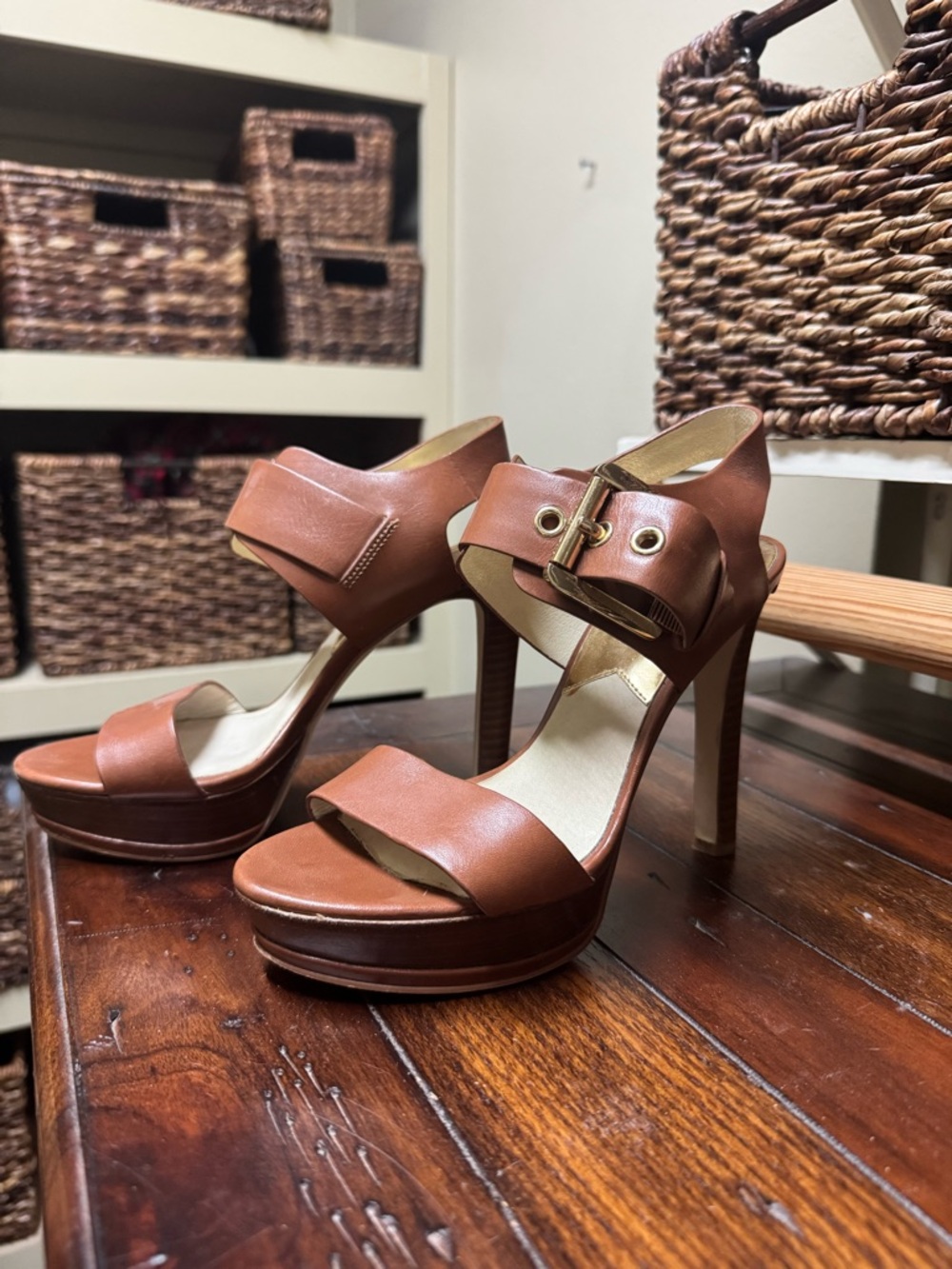 Michael Kors Cognac Brown Platform High Heel Sandals - Picture 2 of 7
